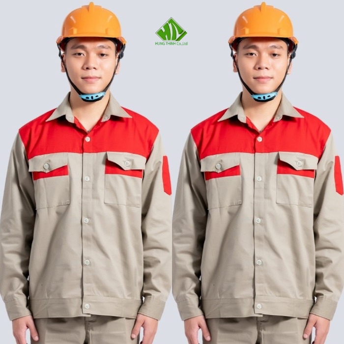 Ao so mi dong phuc cong nhan mau xam nhat phoi do