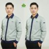 Áo sơ mi đồng phục công nhân màu xám nhạt phối xanh đen 2 Ao so mi dong phuc cong nhan mau xam nhat phoi xanh den
