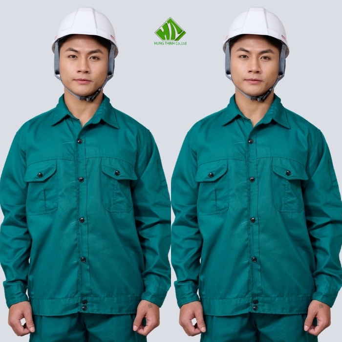 Ao so mi dong phuc cong nhan mau xanh luc