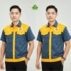 Ao so mi dong phuc cong nhan mau xanh xam phoi vang tuoi