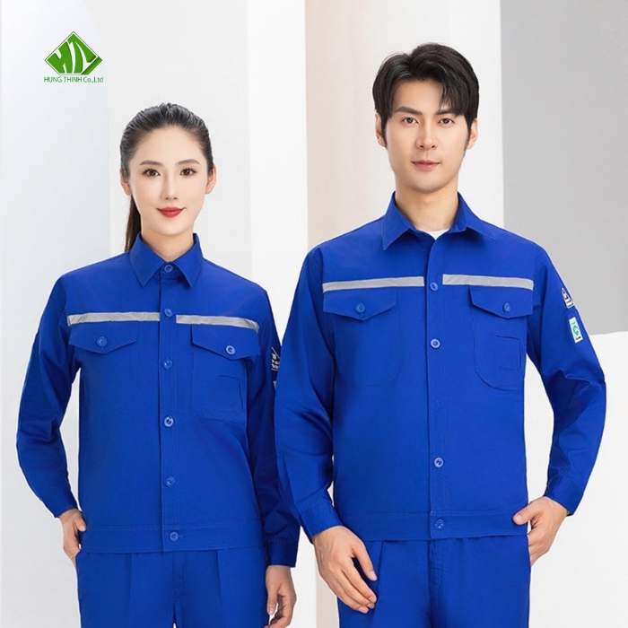 Ao so mi dong phuc mau xanh duong phoi phan quang xam bac