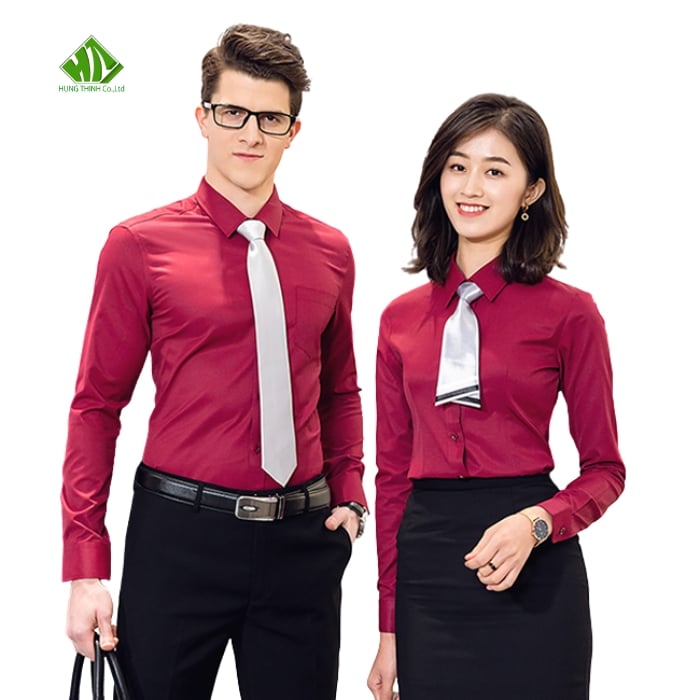 Ao so mi dong phuc van phong mau do do