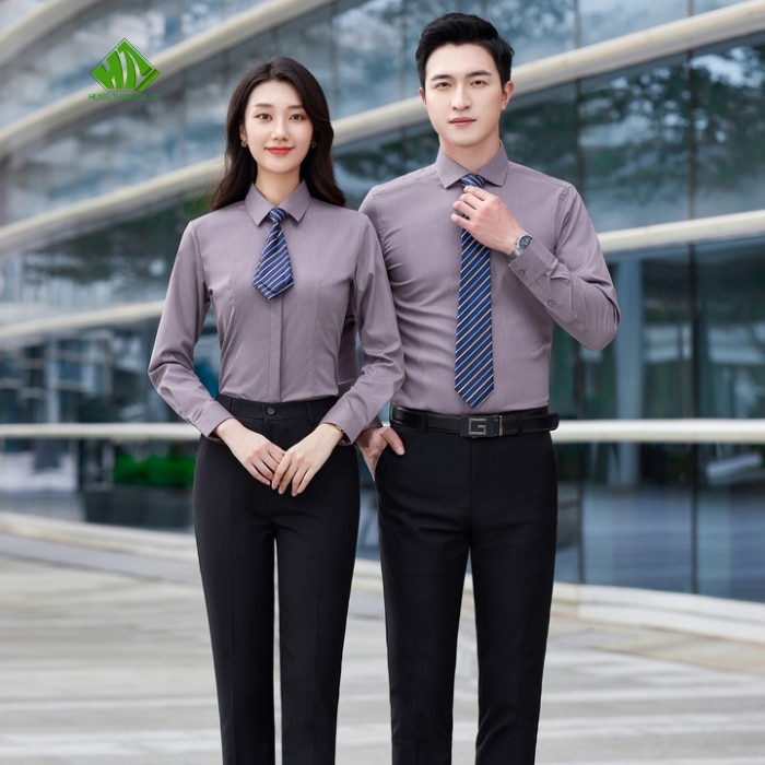 Ao so mi dong phuc van phong mau nau xam
