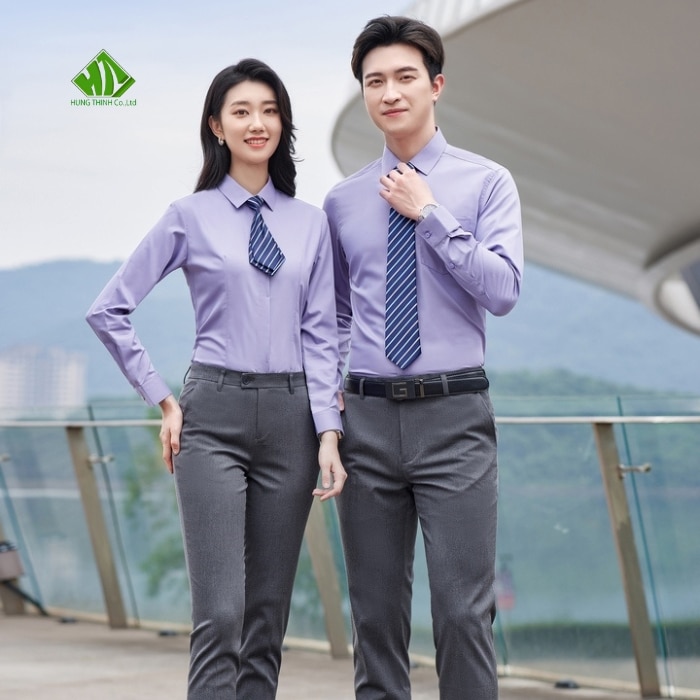 Ao so mi dong phuc van phong mau tim nhat