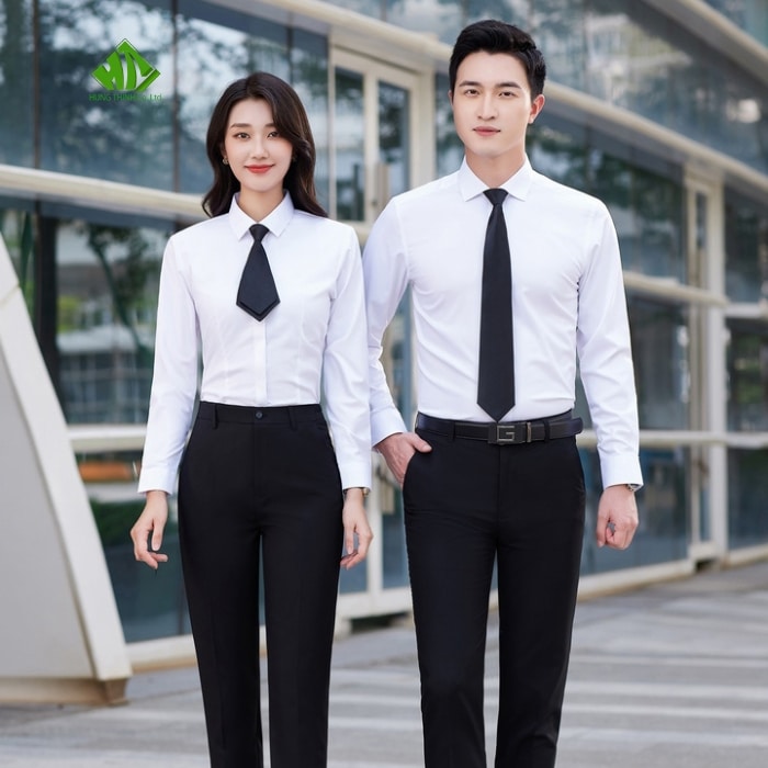 Ao so mi dong phuc van phong mau trang