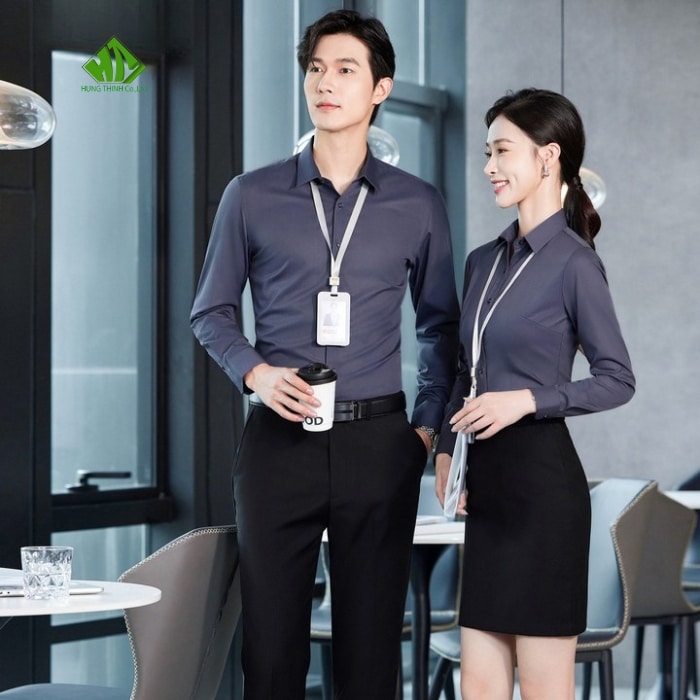 Ao so mi dong phuc van phong mau xam chi