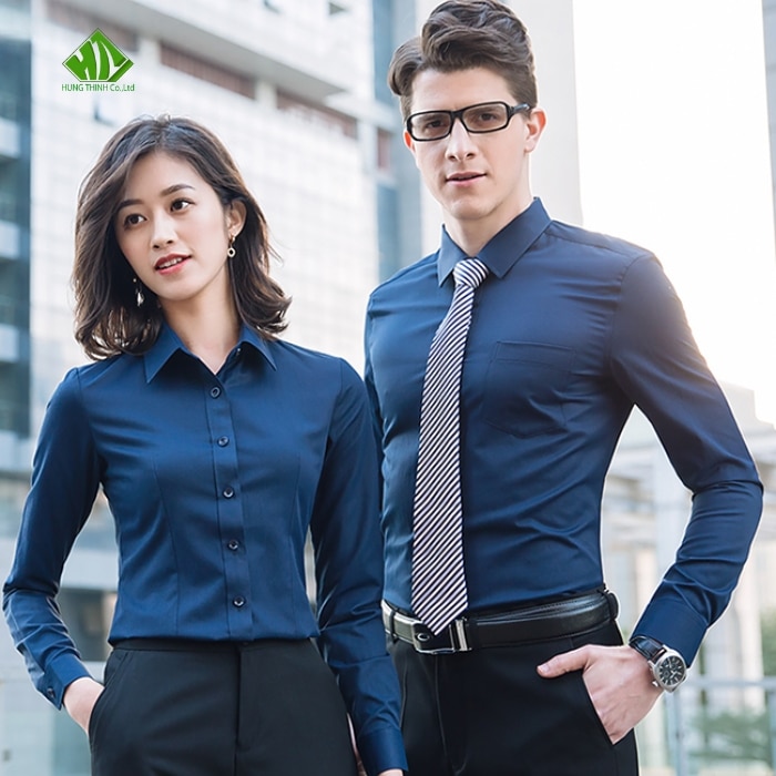Ao so mi dong phuc van phong mau xanh navy