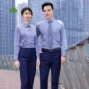 Ao so mi dong phuc van phong mau xanh tim