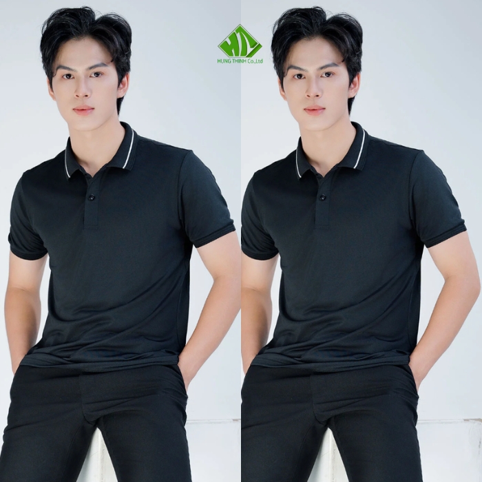 Ao thun dong phuc co tru mau den phoi vien trang