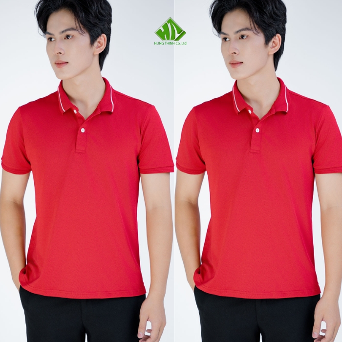 Ao thun dong phuc co tru mau do phoi vien trang