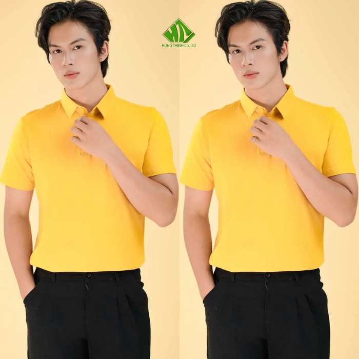 Ao thun dong phuc co tru mau vang cuc