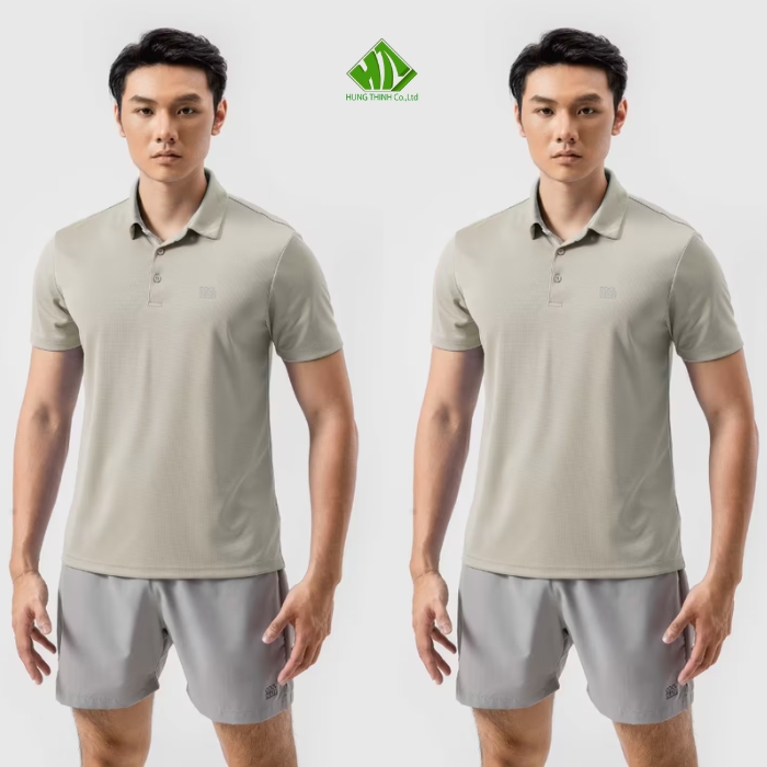 Ao thun dong phuc co tru mau xam ghi sang