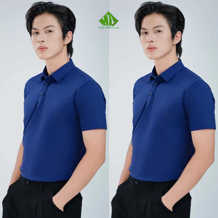 Ao thun dong phuc co tru mau xanh duong dam