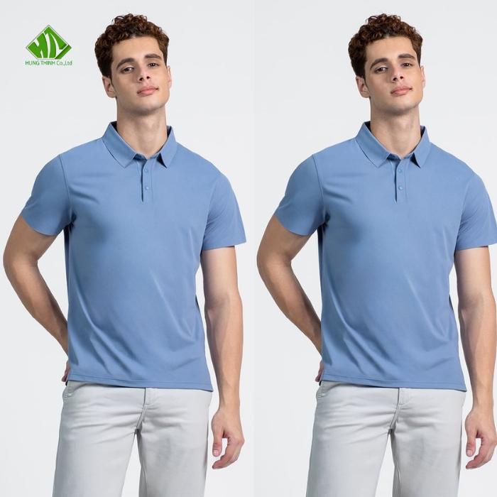 Ao thun dong phuc co tru mau xanh duong nhat