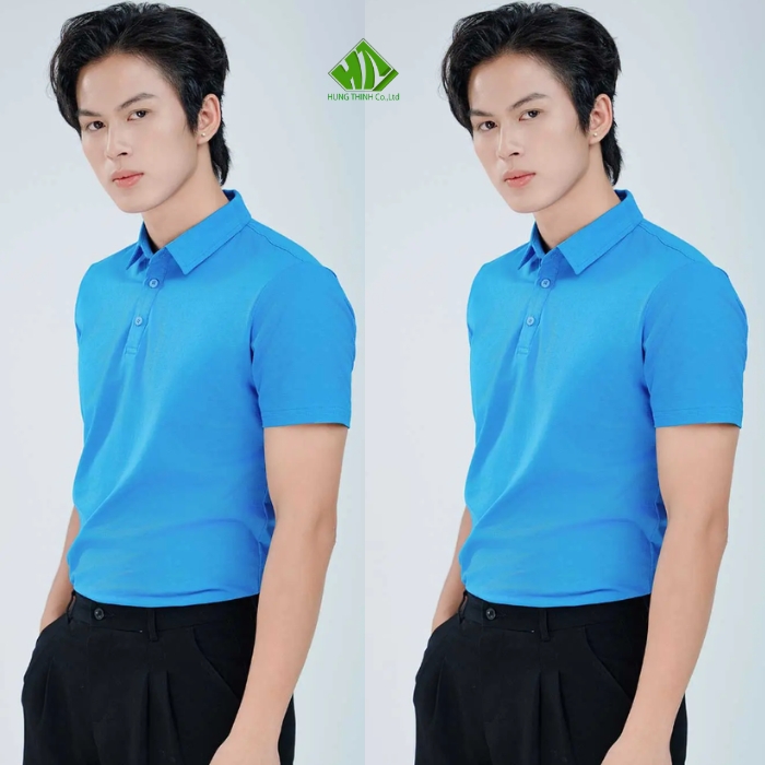 Ao thun dong phuc co tru mau xanh duong