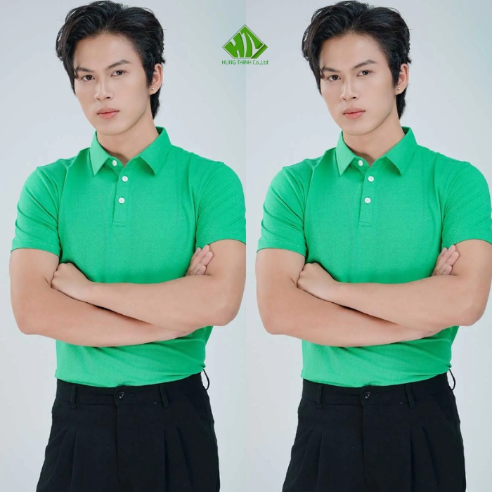 Ao thun dong phuc co tru mau xanh la cay